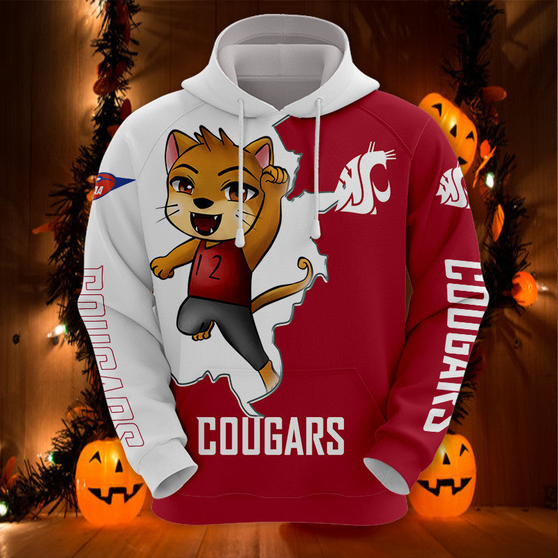 Washington State Cougars Hoodie With Butch T. Cougar Mascot Print